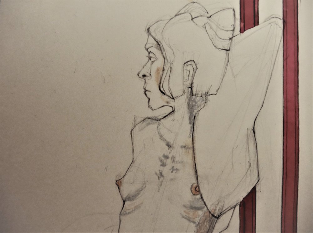 Esboço de uma mulher contemplativa de Doris Schmitz