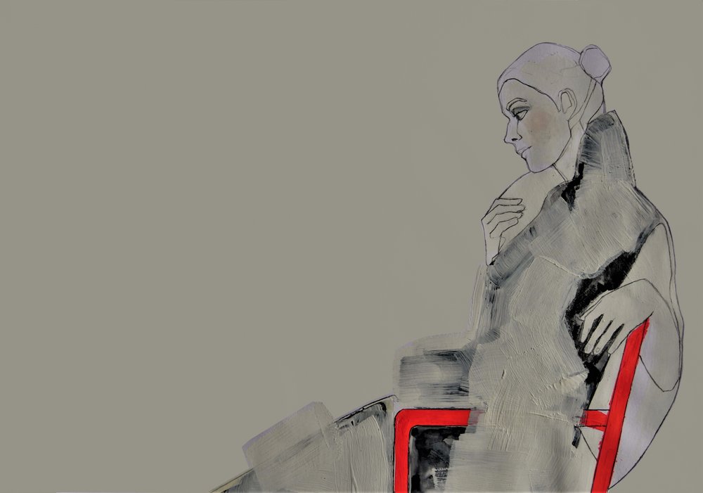 Mulher Contemplativa de Vermelho de Doris Schmitz
