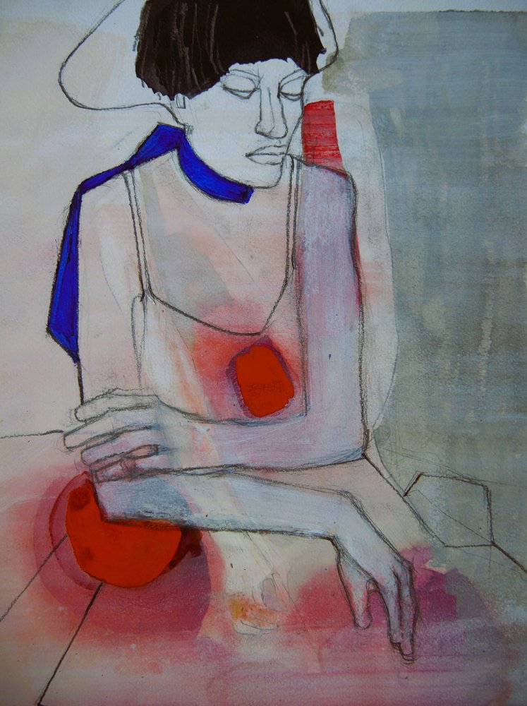 Mulher Contemplativa de Vermelho de Doris Schmitz