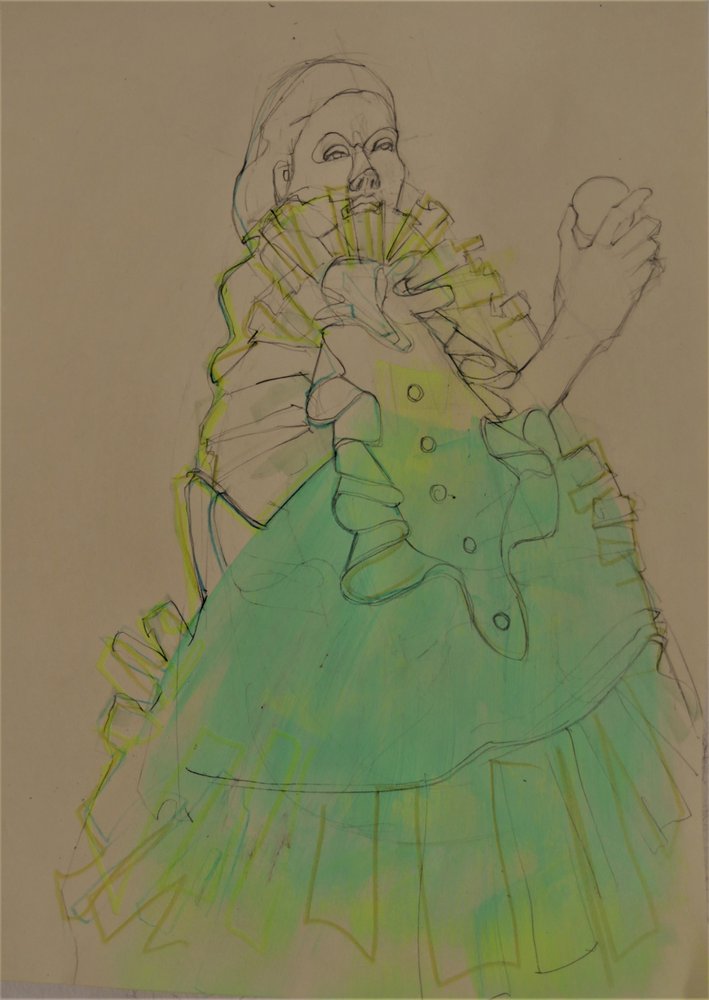 Esboço de uma mulher elegante em verde de Doris Schmitz