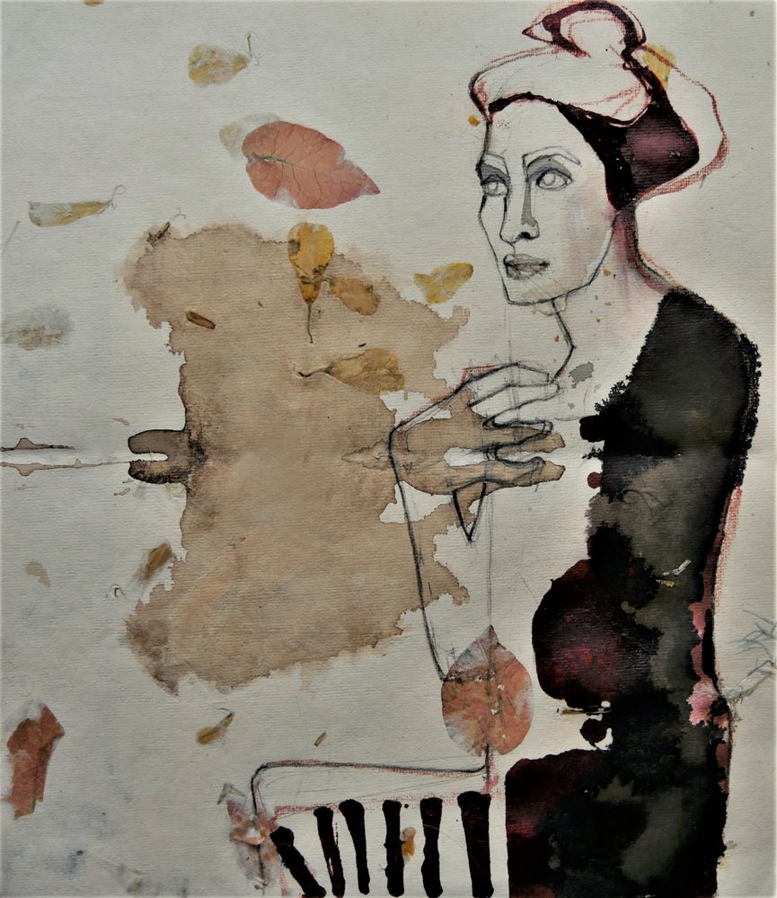 Figura pensativa e folhas de Doris Schmitz