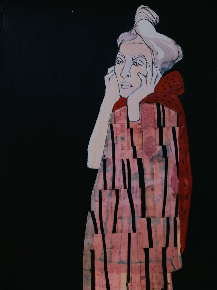 Mulher pensativa de vermelho de Doris Schmitz