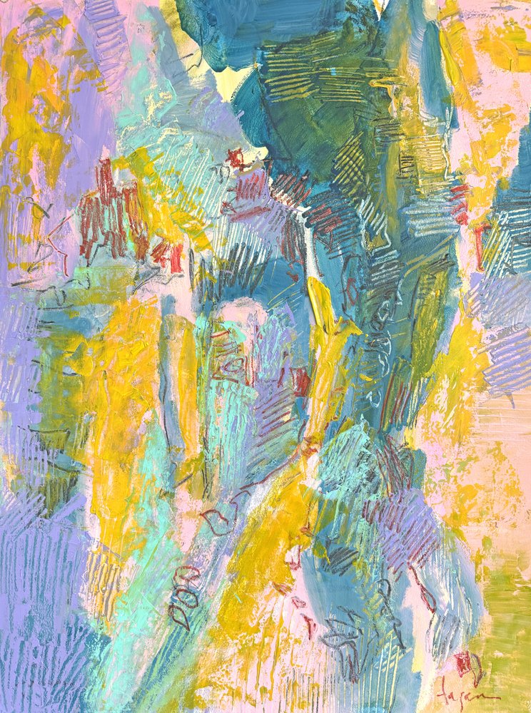 Abreto abstrato em amarelo e azul vibrantes de Dorothy Fagan