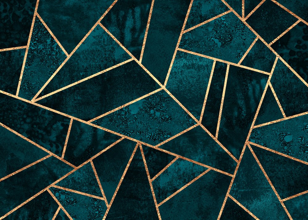 Mosaico geométrico em azul-petróleo e dourado de Elisabeth Fredriksson