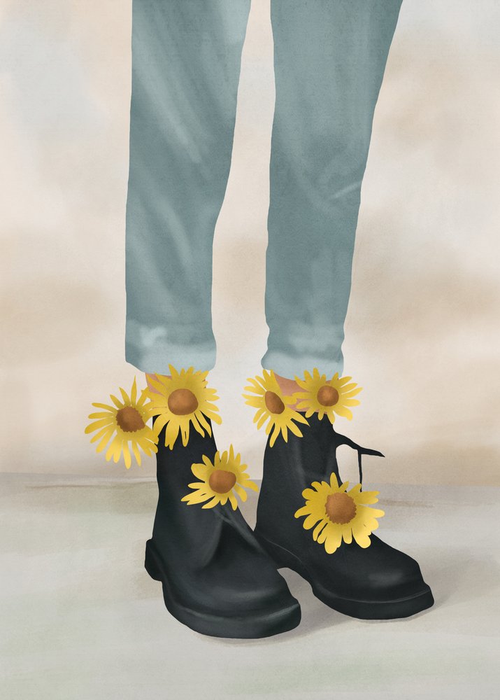 Botas de ganga com padrão de girassol de Flow Line