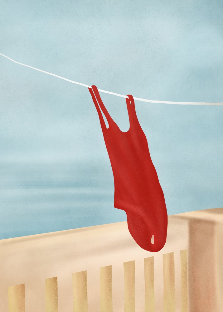 Fato de banho vermelho na varanda de Flow Line