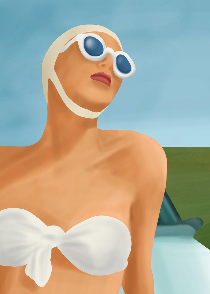 Nadadora de Verão Retro de Flow Line