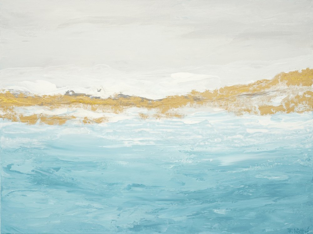 Paisagem marítima abstrata em azul e dourado de Françoise Wattré