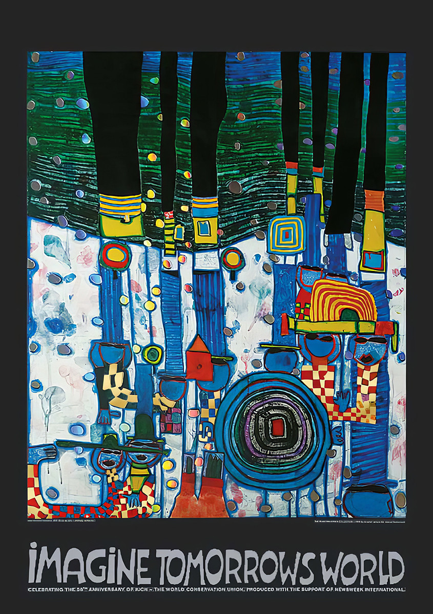 Imagina o mundo de amanhã (versão azul) de Friedensreich Hundertwasser