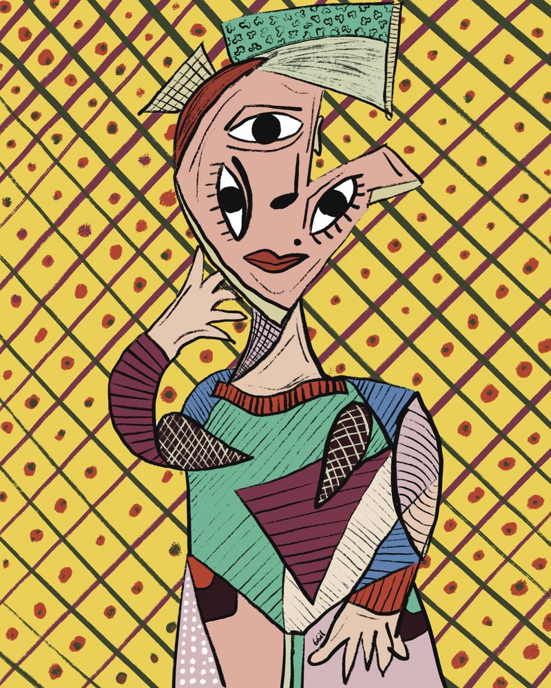 Retrato cubista vibrante de GIovanna Gil Alves