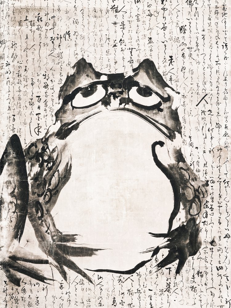Sapo japonês (final do século XVIII – século XIX) – Obra vintage a tinta e a cores sobre papel de Getsuju
