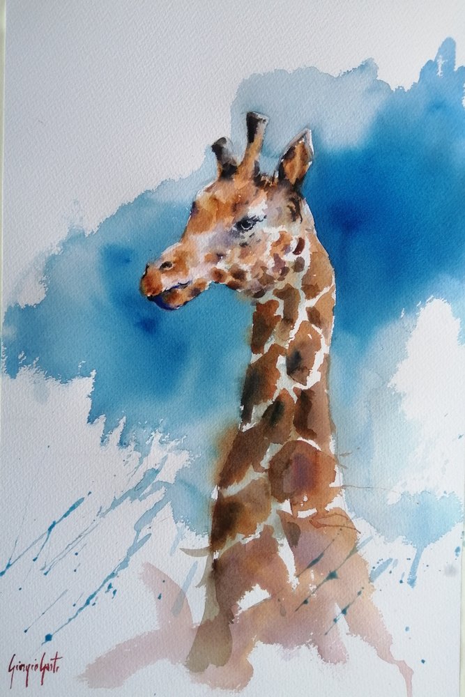 Girafa em aquarela azul de Giorgio Gosti