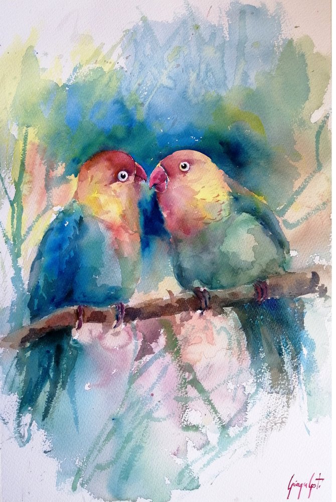 Aquarela de pombinhos coloridos de Giorgio Gosti