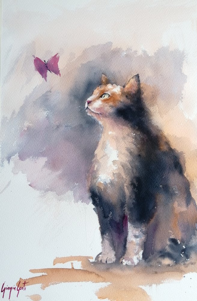 Gato Curioso e Borboleta de Giorgio Gosti