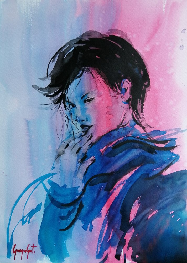 Retrato Dinâmico em Rosa e Azul de Giorgio Gosti