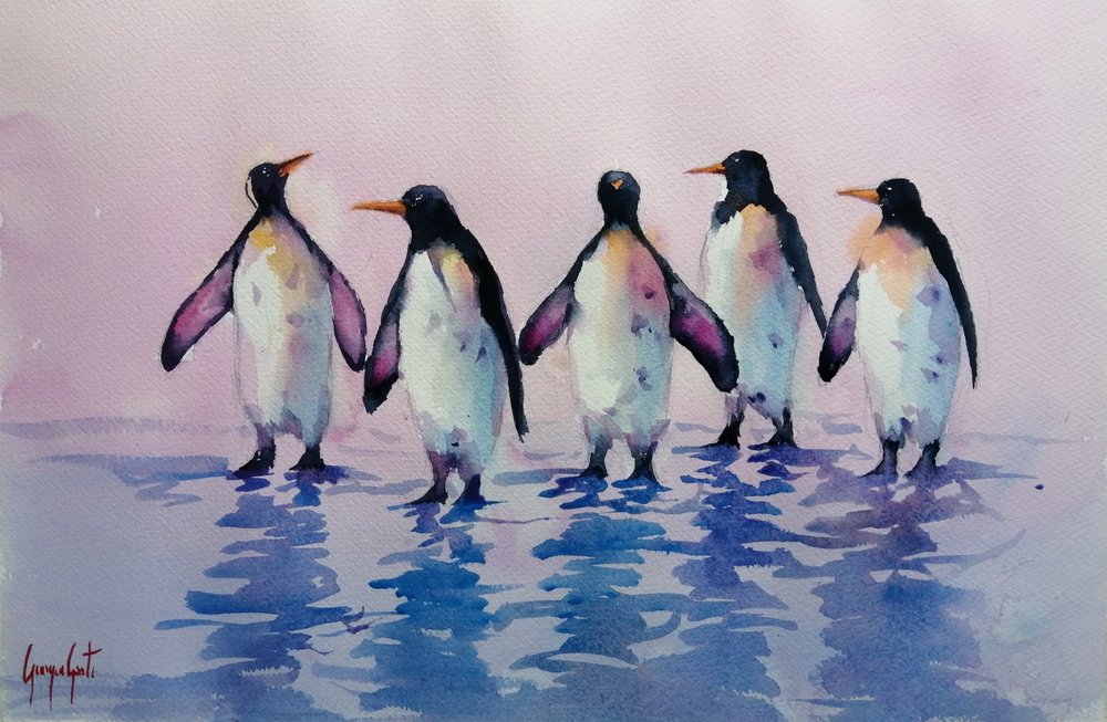 Cinco pinguins a caminhar de Giorgio Gosti