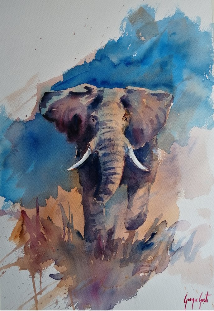 Aquarela de um elefante majestoso de Giorgio Gosti