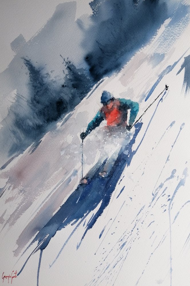 Descida de esqui na neve em pó de Giorgio Gosti
