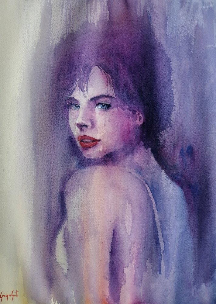 Mulher em aquarela roxa de Giorgio Gosti