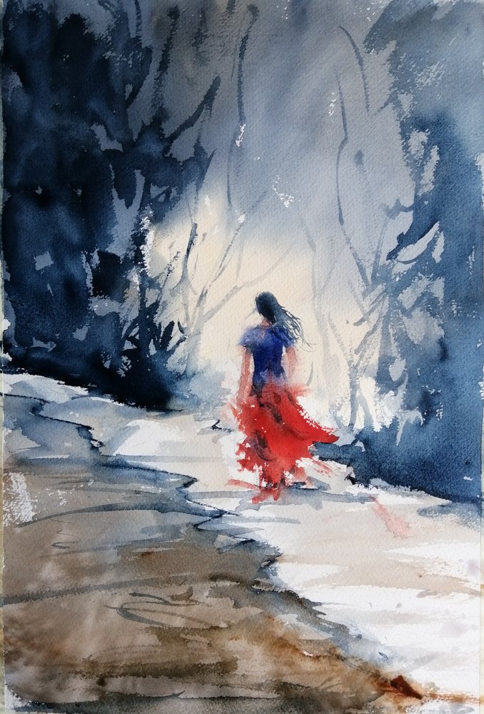 Vestido Vermelho na Floresta de Inverno de Giorgio Gosti