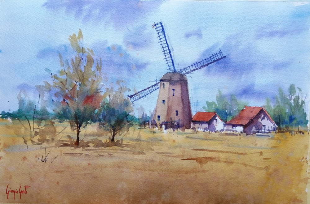 Paisagem rústica com moinho de vento de Giorgio Gosti