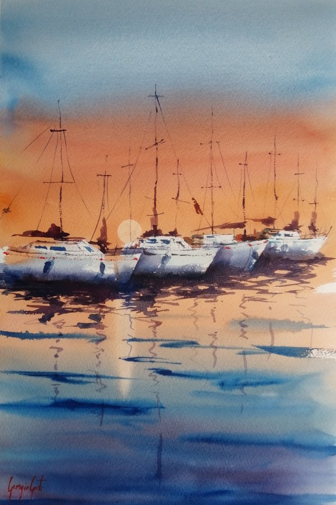 Veleiros ao pôr do sol de Giorgio Gosti