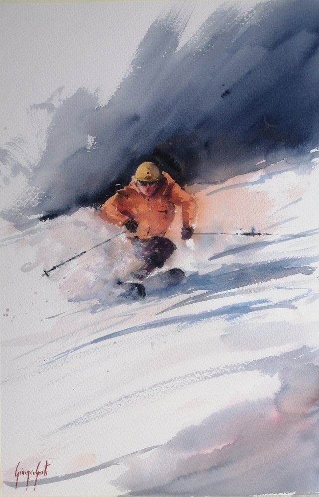 Esquiador na neve fresca de Giorgio Gosti