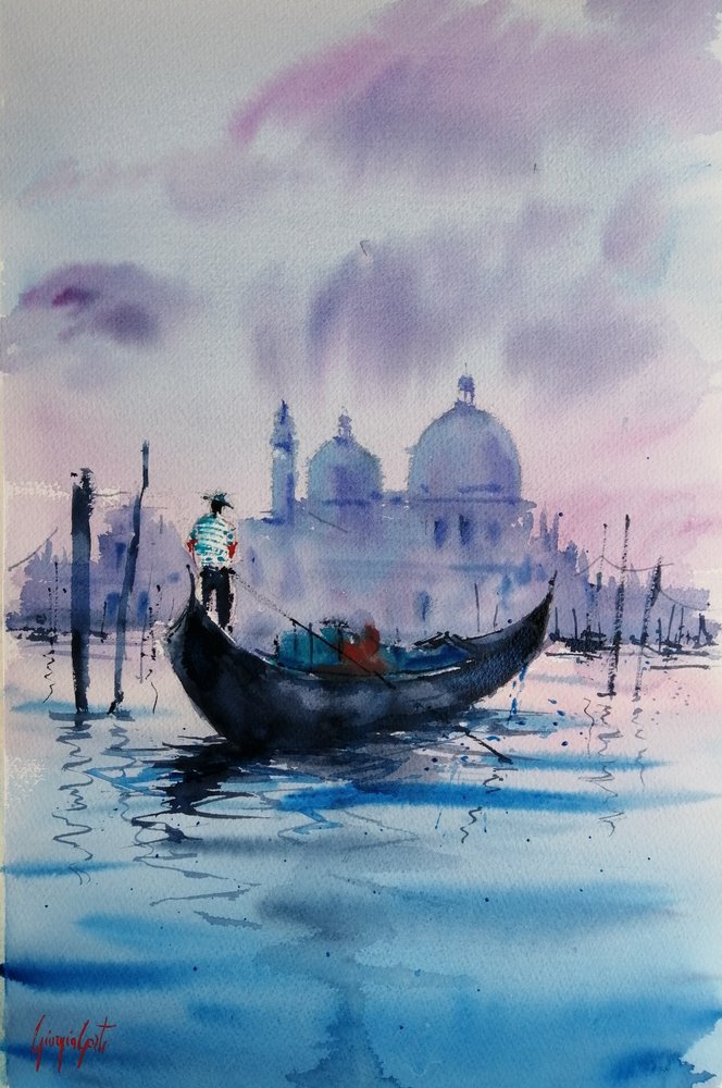 Gôndola ao entardecer em Veneza de Giorgio Gosti