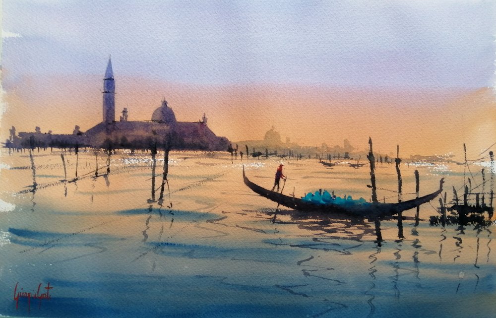 Pôr-do-sol numa gôndola em Veneza de Giorgio Gosti