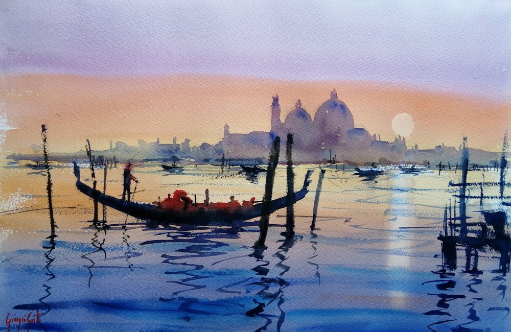 Pôr-do-sol numa gôndola em Veneza de Giorgio Gosti
