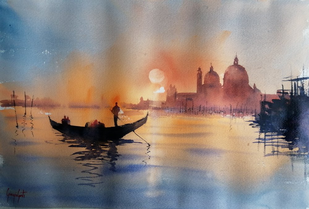 Gôndola ao pôr do sol em Veneza de Giorgio Gosti