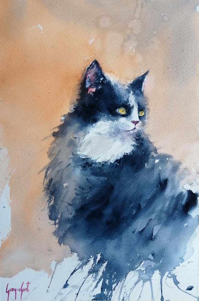 Gato vigilante em aguarela de Giorgio Gosti