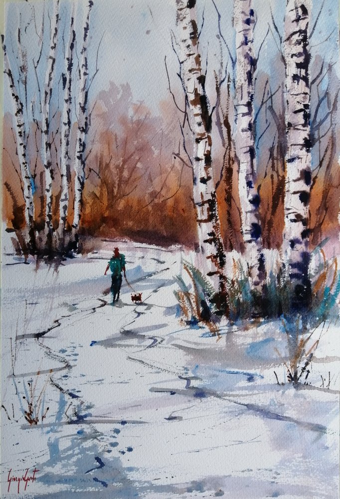 Passeio pela floresta de bétulas no inverno de Giorgio Gosti