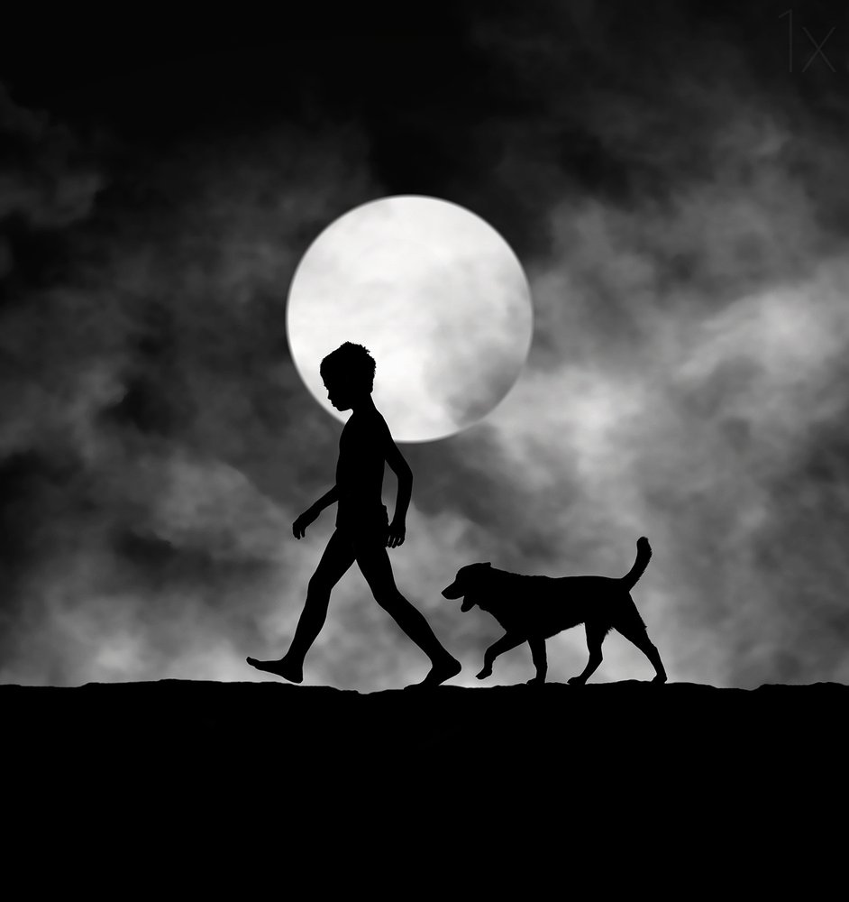 Criança e cão ao luar de Hengki Lee