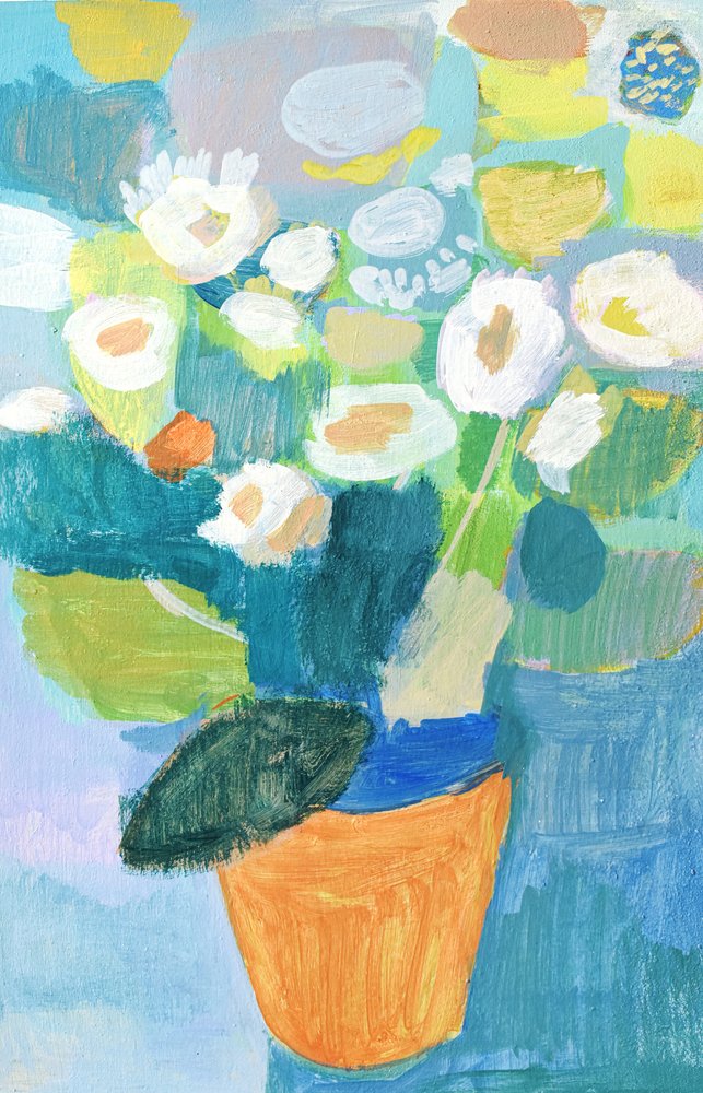 Flores coloridas em vasos de Iria Fernandez