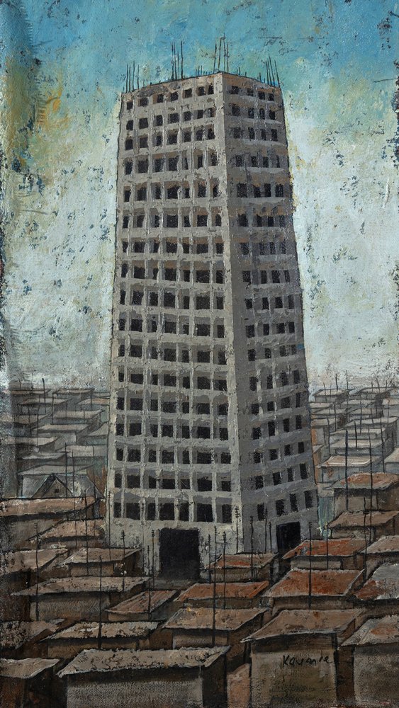 Arranha-céus sobre uma cidade densamente povoada de James Kamande