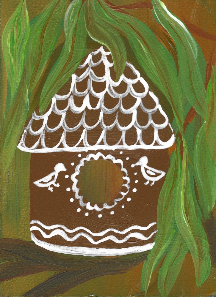 Aconchegante casinha de pássaros em pão de gengibre de Janine Brewster