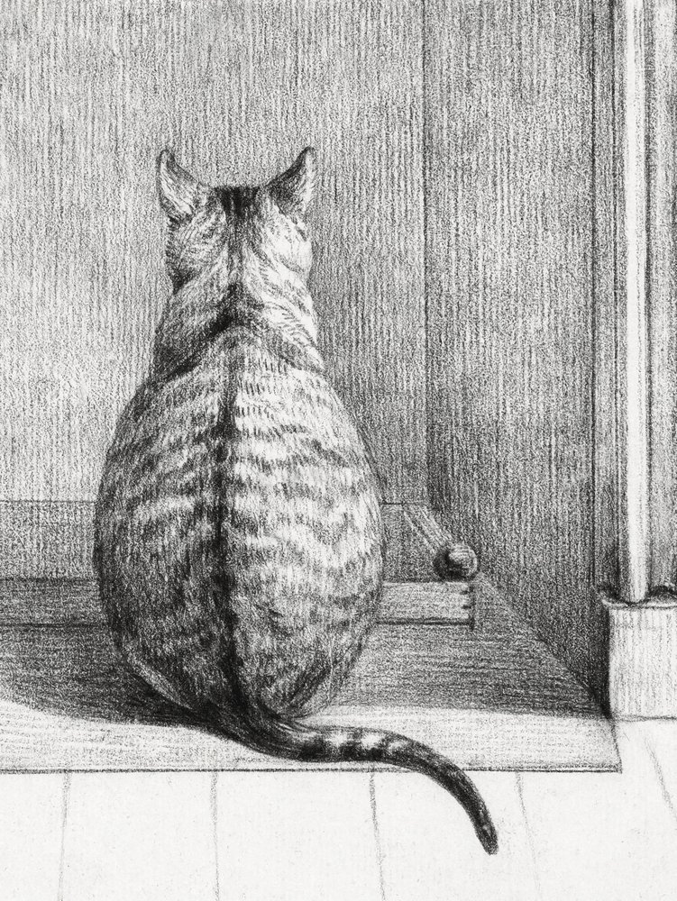 Gato Sentado, Visto de Trás (1812) de Jean Bernard