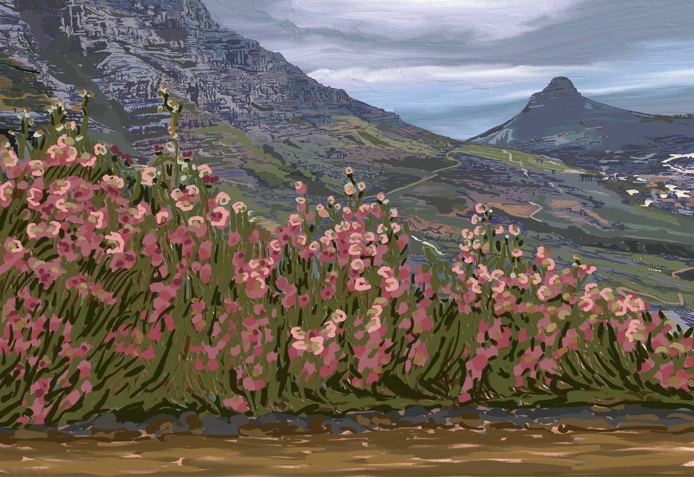 Vista da Montanha das Flores Cor-de-rosa de Jenna Alheit