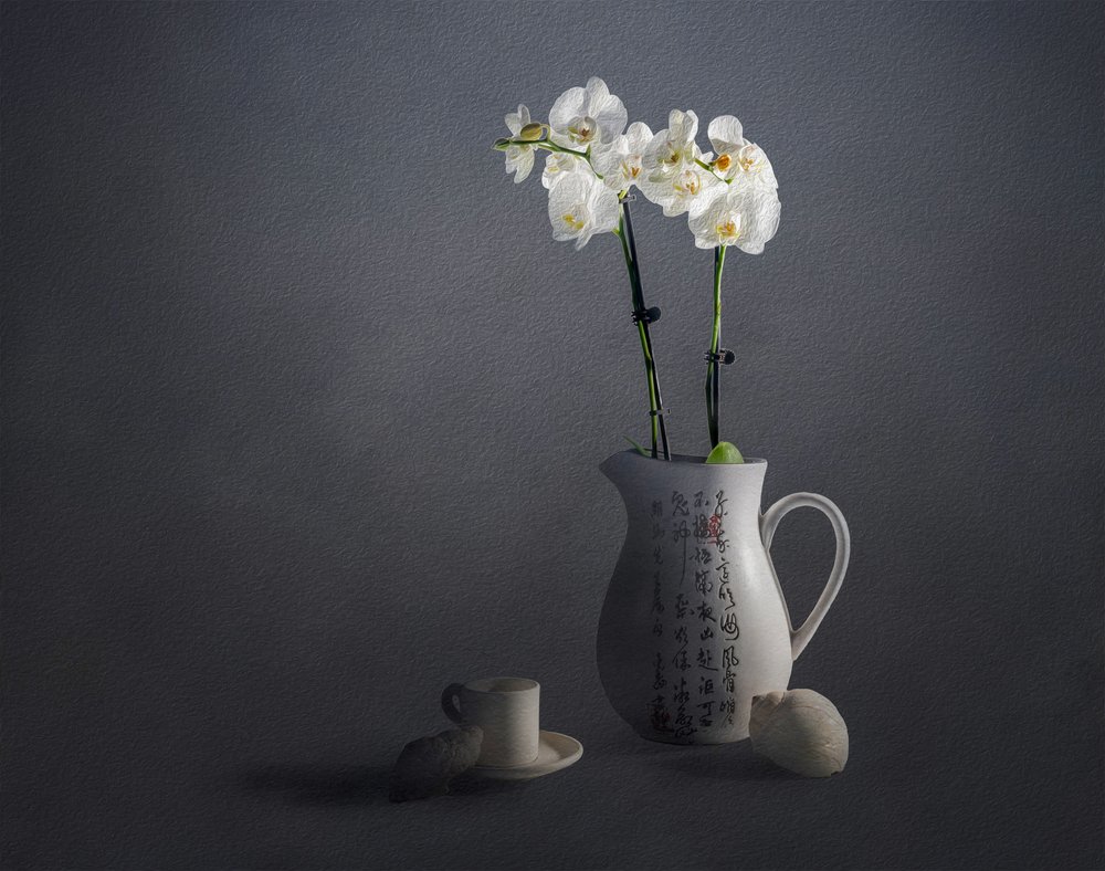 Natureza morta elegante com orquídeas de John-Mei Zhong