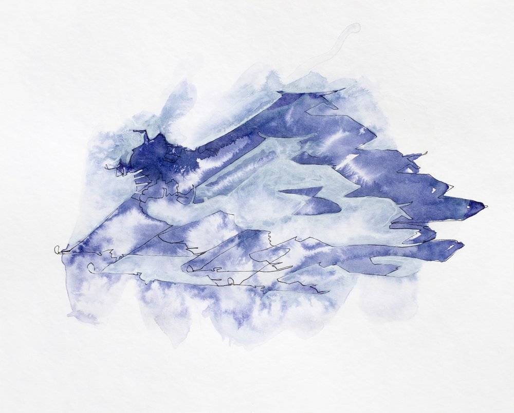 Montanhas em aquarela azul de Joshua Hoskins
