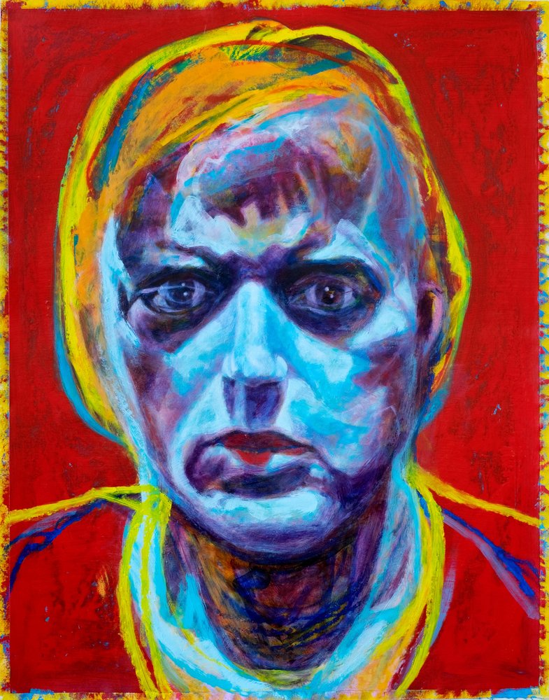 Retrato de rosto azul expressivo de Joshua Hoskins
