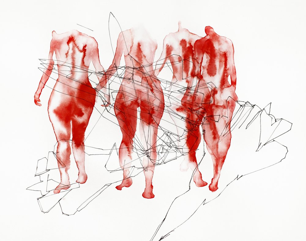 Figuras a caminhar de vermelho de Joshua Hoskins