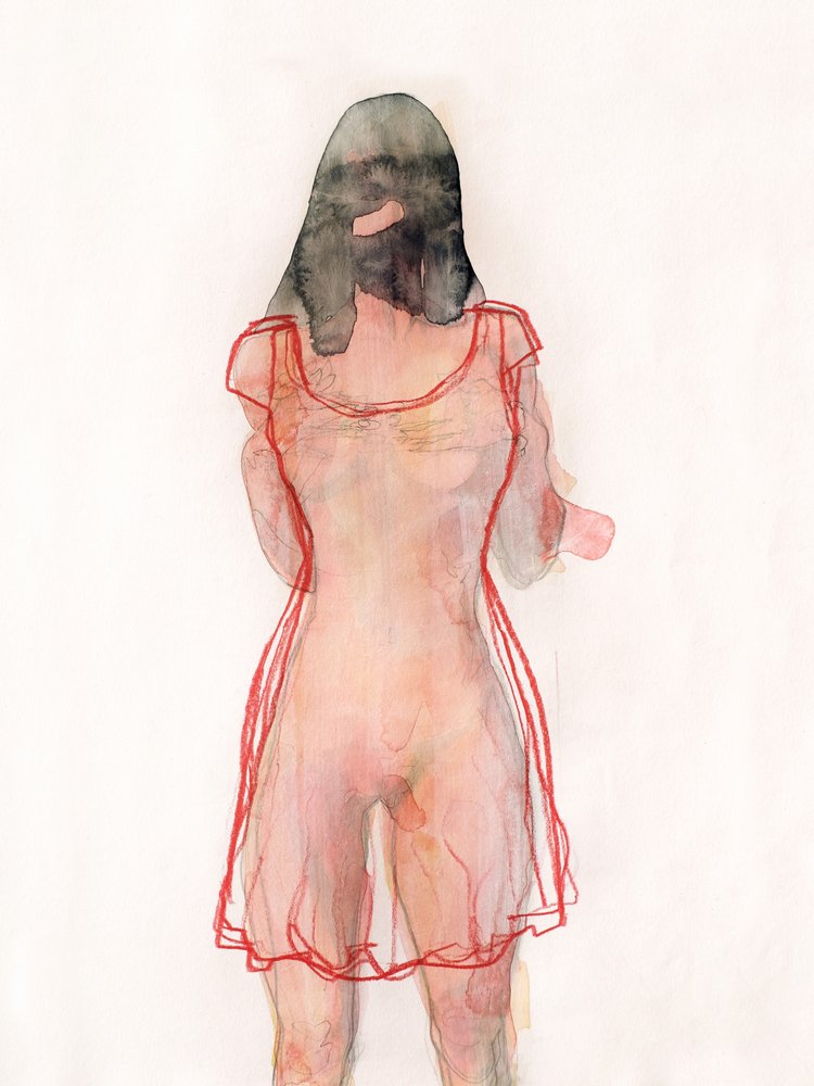 Mulher de vestido vermelho transparente de Joshua Hoskins