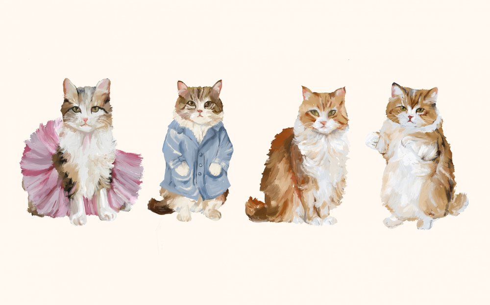 Gatos adoráveis vestidos de Josie George
