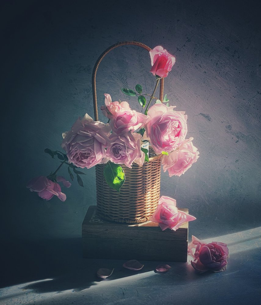 Cesto de rosas cor-de-rosa de Judy Tseng