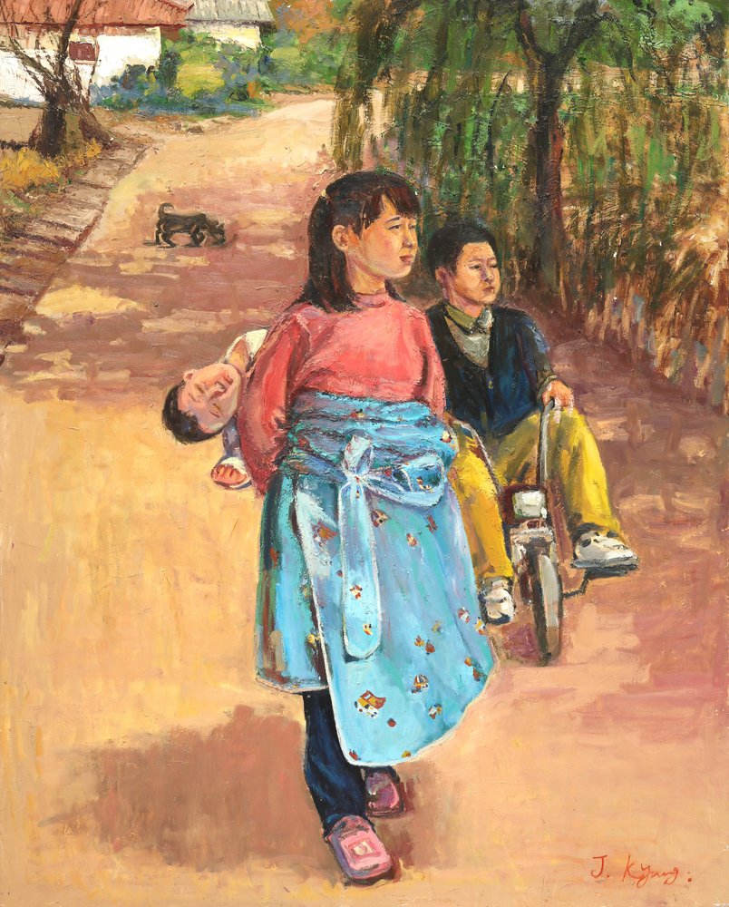 Crianças num caminho da aldeia de Jukyong Park