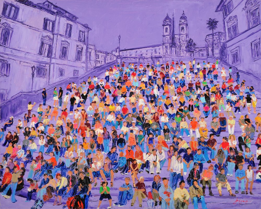 Multidão na Escadaria Espanhola, em tons de roxo de Jukyong Park
