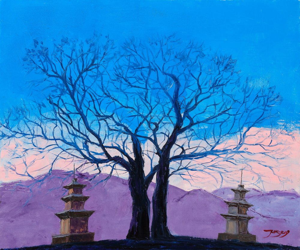 Paisagem serena com pagode de Jukyong Park