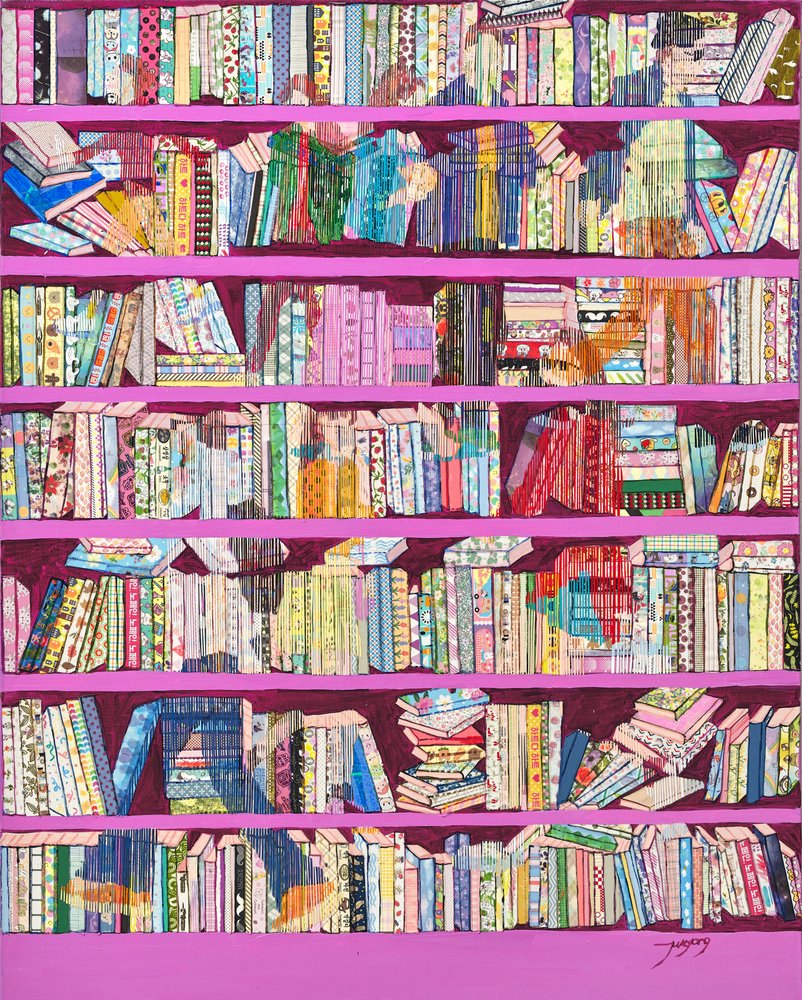 Estantes de livros em rosa vibrante de Jukyong Park